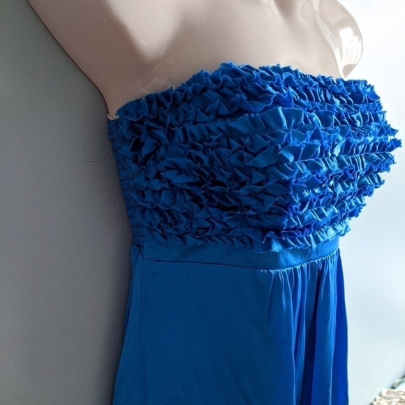 💋 Vintage BETSEY JOHNSON blue frilly babydoll strapless dress xs 0 satin - Picture 3 of 9